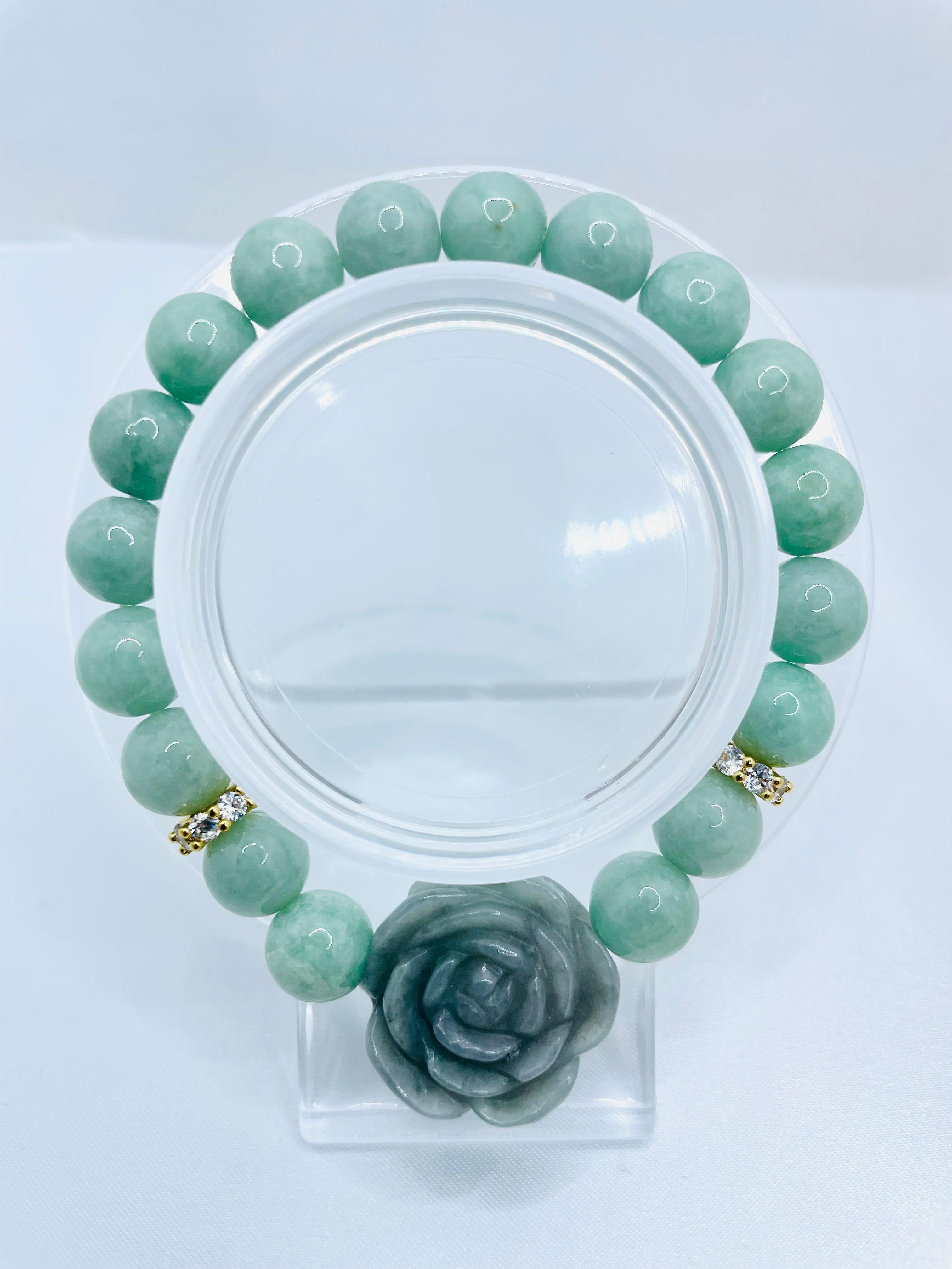 【翡翠(薔薇)＆翡翠】内径約15.5cm 浄化済み No,375